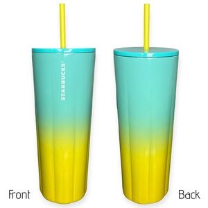 💎OOP💎 Starbucks Tumbler 2021 Summer Ombré Teal Yellow Stainless 24 oz VENTI